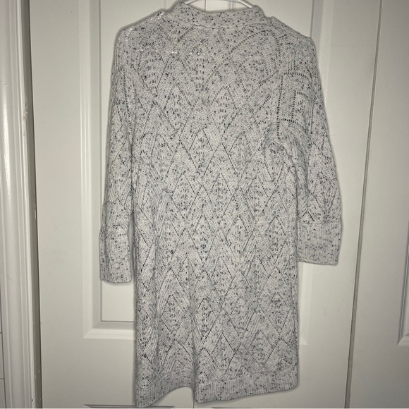 J. Jill Cardigan Small Petite Tweed Crochet Eyelet 3 Button White Blue Speckled - Picture 4 of 6